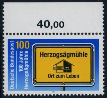 BUND 1994 Michel-Nummer 1740 postfrisch EINZELMARKE RAND oben (c)