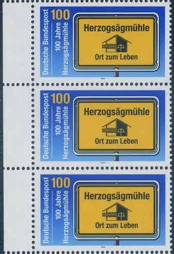 BUND 1994 Michel-Nummer 1740 postfrisch vert.STRIP(3) RAND links