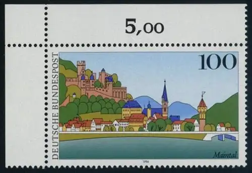 BUND 1994 Michel-Nummer 1744 postfrisch EINZELMARKE ECKRAND oben links