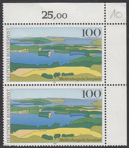 BUND 1994 Michel-Nummer 1745 postfrisch vert.PAAR ECKRAND oben rechts
