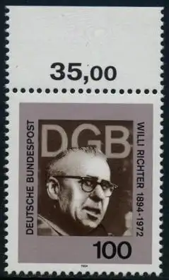 BUND 1994 Michel-Nummer 1753 postfrisch EINZELMARKE RAND oben (b)