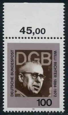 BUND 1994 Michel-Nummer 1753 postfrisch EINZELMARKE RAND oben (c)