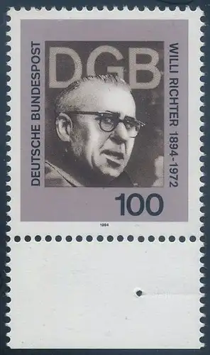 BUND 1994 Michel-Nummer 1753 postfrisch EINZELMARKE RAND unten