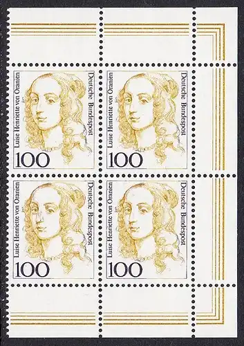 BUND 1994 Michel-Nummer 1756 postfrisch BLOCK ECKRÄNDER oben rechts/unten rechts