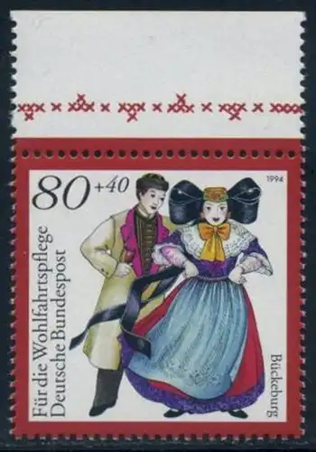 BUND 1994 Michel-Nummer 1757 postfrisch EINZELMARKE RAND oben