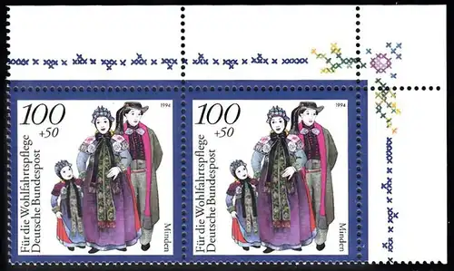 BUND 1994 Michel-Nummer 1759 postfrisch horiz.PAAR ECKRAND oben rechts