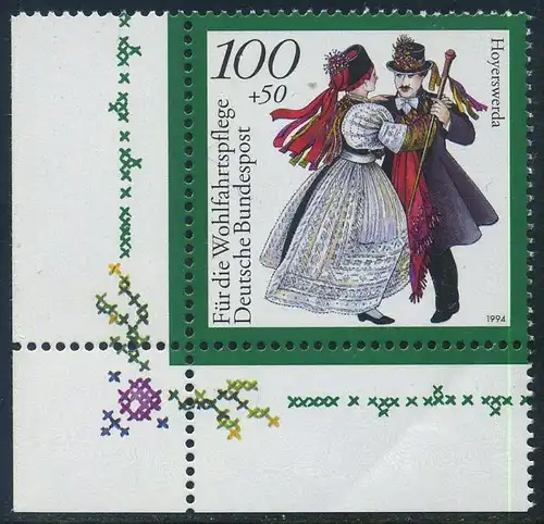 BUND 1994 Michel-Nummer 1760 postfrisch EINZELMARKE ECKRAND unten links