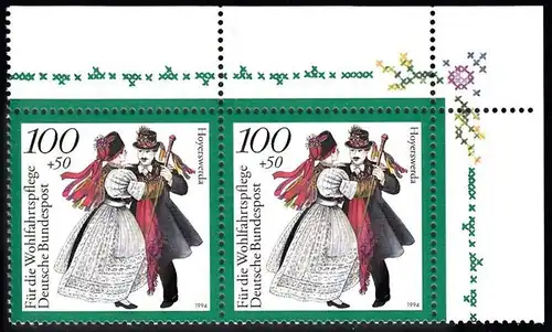 BUND 1994 Michel-Nummer 1760 postfrisch horiz.PAAR ECKRAND oben rechts