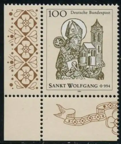 BUND 1994 Michel-Nummer 1762 postfrisch EINZELMARKE ECKRAND unten links