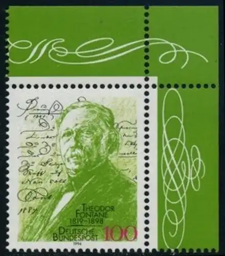 BUND 1994 Michel-Nummer 1767 postfrisch EINZELMARKE ECKRAND oben rechts