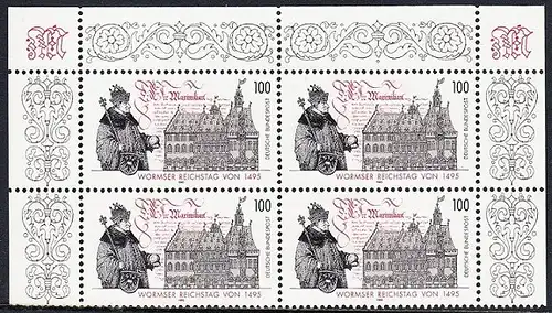 BUND 1995 Michel-Nummer 1773 postfrisch BLOCK ECKRÄNDER oben rechts/oben links