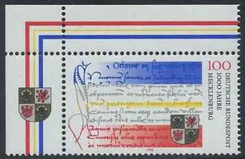 BUND 1995 Michel-Nummer 1782 postfrisch EINZELMARKE ECKRAND oben links