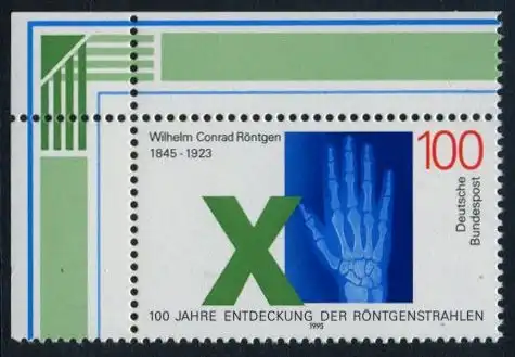 BUND 1995 Michel-Nummer 1784 postfrisch EINZELMARKE ECKRAND oben links