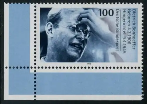 BUND 1995 Michel-Nummer 1788 postfrisch EINZELMARKE ECKRAND unten links