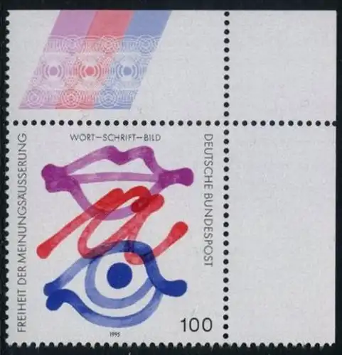 BUND 1995 Michel-Nummer 1789 postfrisch EINZELMARKE ECKRAND oben rechts