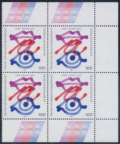 BUND 1995 Michel-Nummer 1789 postfrisch BLOCK ECKRÄNDER oben rechts/unten rechts