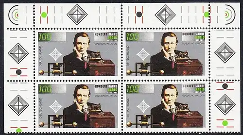 BUND 1995 Michel-Nummer 1803 postfrisch BLOCK ECKRÄNDER oben rechts/oben links