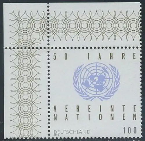 BUND 1995 Michel-Nummer 1804 postfrisch EINZELMARKE ECKRAND oben links