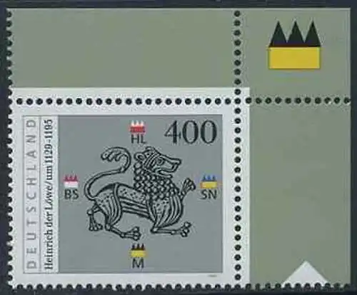 BUND 1995 Michel-Nummer 1805 postfrisch EINZELMARKE ECKRAND oben rechts
