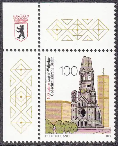 BUND 1995 Michel-Nummer 1812 postfrisch EINZELMARKE ECKRAND oben links