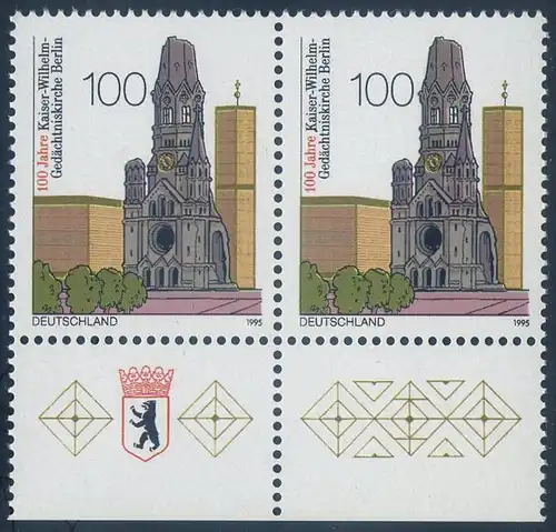 BUND 1995 Michel-Nummer 1812 postfrisch horiz.PAAR RAND unten