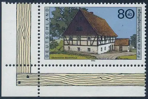 BUND 1995 Michel-Nummer 1820 postfrisch EINZELMARKE ECKRAND unten links