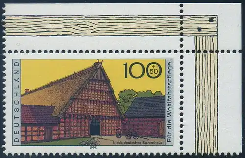 BUND 1995 Michel-Nummer 1821 postfrisch EINZELMARKE ECKRAND oben rechts
