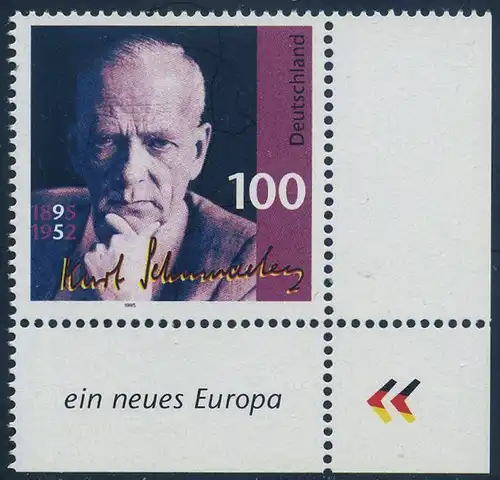 BUND 1995 Michel-Nummer 1824 postfrisch EINZELMARKE ECKRAND unten rechts