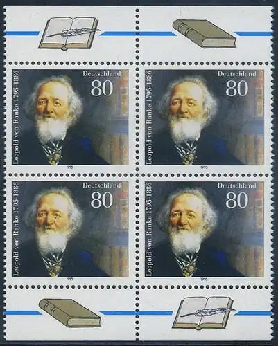 BUND 1995 Michel-Nummer 1826 postfrisch BLOCK RÄNDER oben/unten