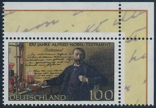 BUND 1995 Michel-Nummer 1828 postfrisch EINZELMARKE ECKRAND oben rechts