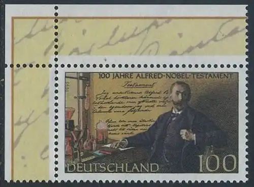 BUND 1995 Michel-Nummer 1828 postfrisch EINZELMARKE ECKRAND oben links