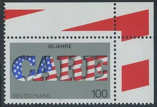 BUND 1995 Michel-Nummer 1829 postfrisch EINZELMARKE ECKRAND oben rechts