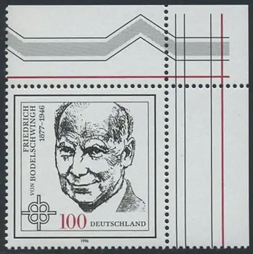 BUND 1996 Michel-Nummer 1835 postfrisch EINZELMARKE ECKRAND oben rechts