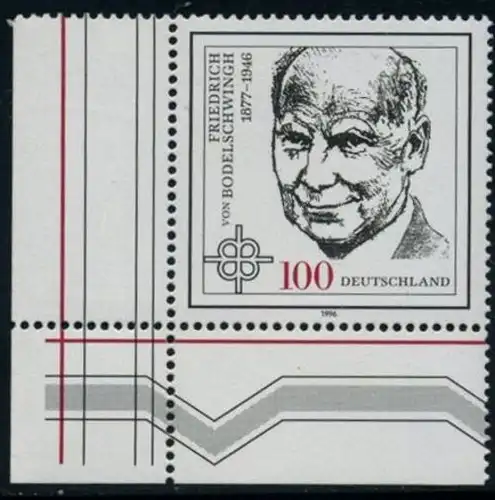 BUND 1996 Michel-Nummer 1835 postfrisch EINZELMARKE ECKRAND unten links