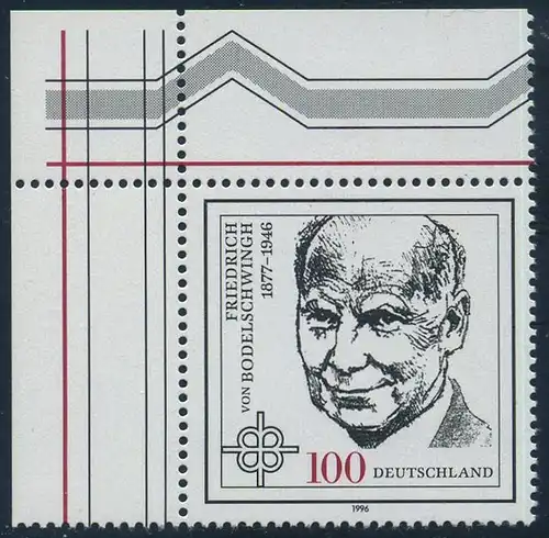 BUND 1996 Michel-Nummer 1835 postfrisch EINZELMARKE ECKRAND oben links