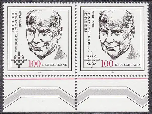 BUND 1996 Michel-Nummer 1835 postfrisch horiz.PAAR RAND unten