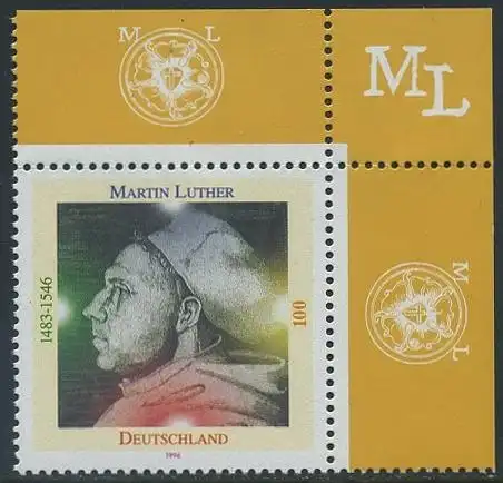 BUND 1996 Michel-Nummer 1841 postfrisch EINZELMARKE ECKRAND oben rechts