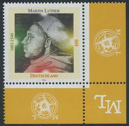 BUND 1996 Michel-Nummer 1841 postfrisch EINZELMARKE ECKRAND unten rechts