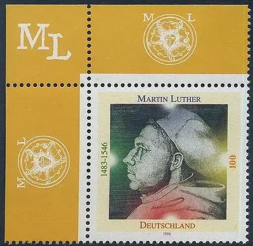 BUND 1996 Michel-Nummer 1841 postfrisch EINZELMARKE ECKRAND oben links