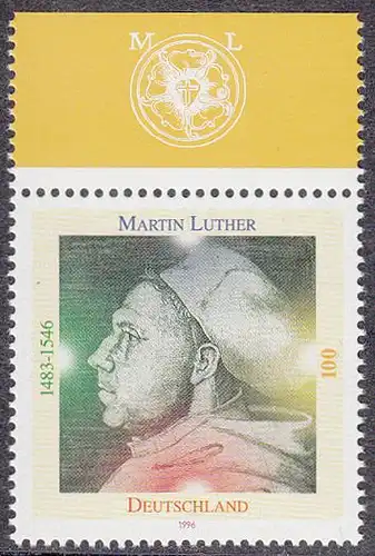 BUND 1996 Michel-Nummer 1841 postfrisch EINZELMARKE RAND oben