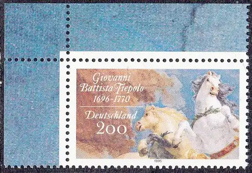 BUND 1996 Michel-Nummer 1847 postfrisch EINZELMARKE ECKRAND oben links