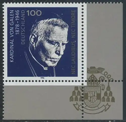 BUND 1996 Michel-Nummer 1848 postfrisch EINZELMARKE ECKRAND unten rechts