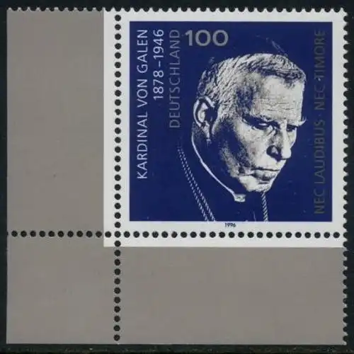 BUND 1996 Michel-Nummer 1848 postfrisch EINZELMARKE ECKRAND unten links