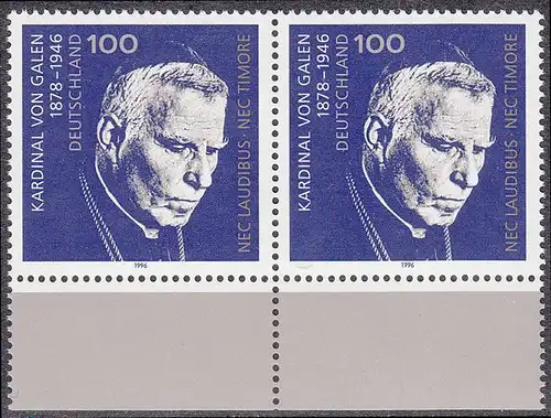 BUND 1996 Michel-Nummer 1848 postfrisch horiz.PAAR RAND unten