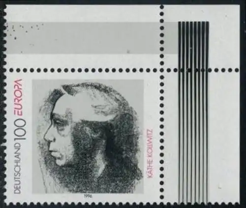 BUND 1996 Michel-Nummer 1855 postfrisch EINZELMARKE ECKRAND oben rechts