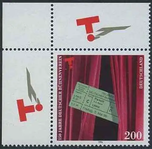 BUND 1996 Michel-Nummer 1857 postfrisch EINZELMARKE ECKRAND oben links