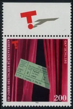 BUND 1996 Michel-Nummer 1857 postfrisch EINZELMARKE RAND oben