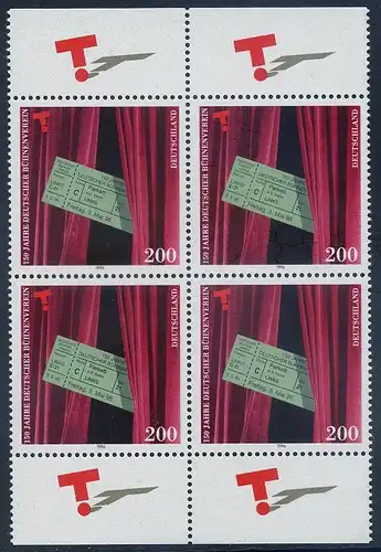 BUND 1996 Michel-Nummer 1857 postfrisch BLOCK RÄNDER oben/unten
