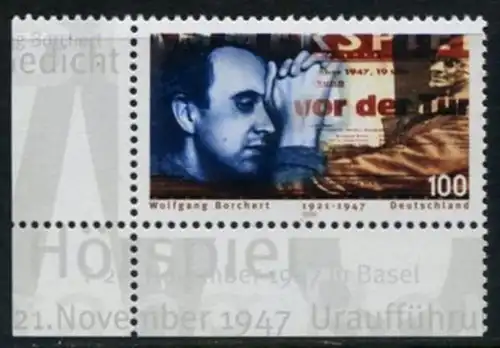 BUND 1996 Michel-Nummer 1858 postfrisch EINZELMARKE ECKRAND unten links