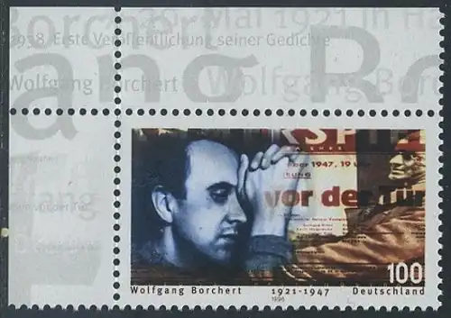 BUND 1996 Michel-Nummer 1858 postfrisch EINZELMARKE ECKRAND oben links